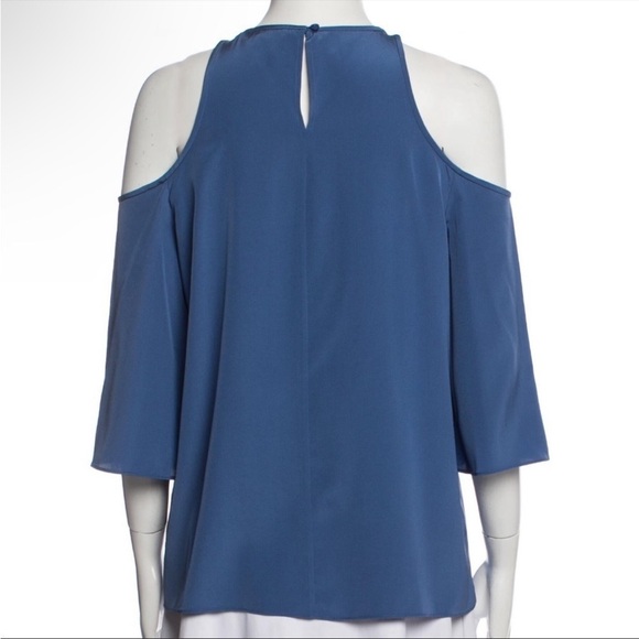 NWOT TIBI Blue Cold Shoulder Silk Blouse - Picture 3 of 3